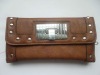 2011 fashion brown rivet trim lady tri-fold purse