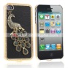 Chrome Peacock Crystal Plating Hard Black Case With Diamond for iPhone 4