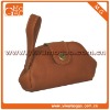 Cute brown PU wrist and belt strap small snap closure coin bag