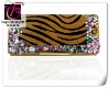 Fashion Facet Crystal Flower Bead Trimed Zebra Pattern Leather Wallet