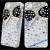 Graceful 3D Rhinestone Diamond Crystal Plastic Hard Case for iPhone 4(Black Bowknot)