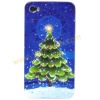 Green Christmas Tree Hard Shell Cover Case For iPhone 4G-Blue