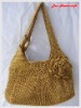 Handmade Bag/Handbag : Hobo Style : Nylon : Golden with Rose