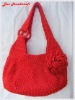 Handmade Bag/Handbag : Hobo Style : Nylon : Red with Rose