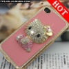 Hello Kitty Bling Diamond Plating Crystal Case Leather Coated Back Cover for iphone4 4G 4S