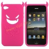 Hot Pink Devil Design Silicone Skin Case Cover for iPhone4