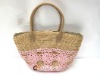 New design wheat straw handbag with crothet flower