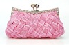 Pink Evening Bags - Woven Light red Clutch Bag