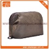 Plain zipper leather travel portable waterproof cosmetic bag