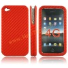 Red Carbon Fiber Leather Protector Case Pouch For Apple iPhone4 4G