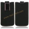 Simple Leather Pouch Case Cover for Apple iPhone4 4G (Black Surface With Pink String)