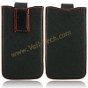 Simple Leather Pouch Case Cover for Apple iPhone4 4G (Black Surface With Red String).