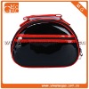 Soild colour double zipper black PU lady's portable makeup bag