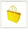 Solid color plastic pp handmade woven shoulder bag