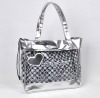 White and silver PVC beach handbag