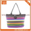 Wholesale Popular Striped Canvas Tote Bag, Fashion Girls' Handbag