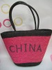 straw handbag with  bus card bag