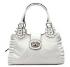 white PU ladies satchel handbag with petal edge