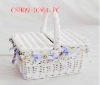 white wicker empty willow  basket with lid